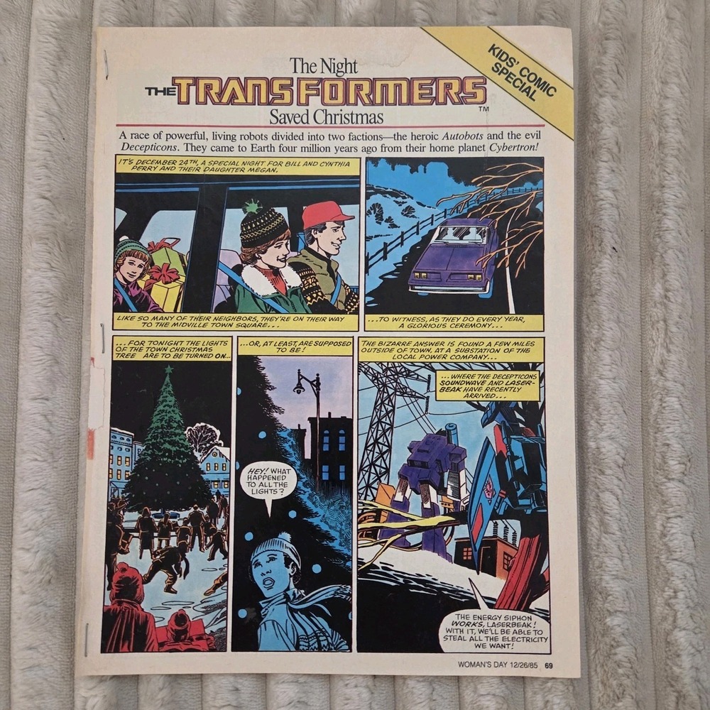 Vintage 1985 2 Page Transformers The Night Transformers Saved Christmas Comic